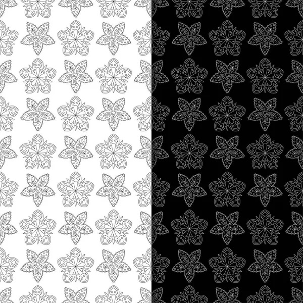 Fond Floral Noir Blanc Ensemble Motifs Sans Couture Pour Textiles — Image vectorielle