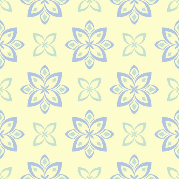 花柄のシームレスな背景は テキスタイル ファブリック用の明るい青および緑の花要素でベージュ色の背景 — ストックベクタ