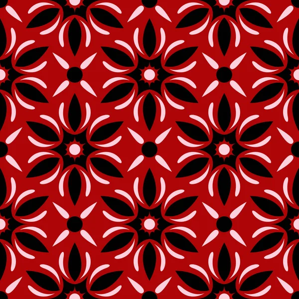 Motif Sans Couture Rouge Avec Motif Floral Noir Blanc Fond — Image vectorielle