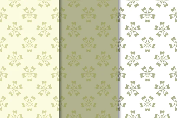 Zeytin yeşili çiçek arka planlar. Tekstil ve duvar kağıtları için dikişsiz desen seti