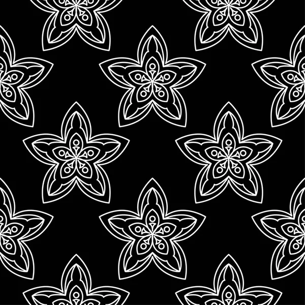 黑色背景上的白色花卉装饰品 纺织品和墙纸无缝图案 — 图库矢量图片