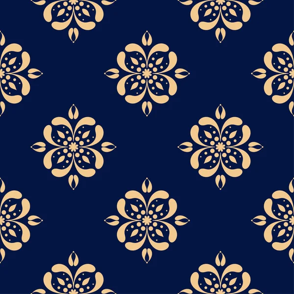 Golden Floral Design Dark Blue Background Seamless Pattern Textile Wallpapers — Stock Vector