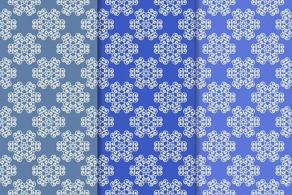 Ensemble Ornements Floraux Bleu Motifs Verticaux Sans Couture Fonds Écran — Image vectorielle