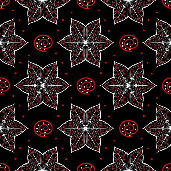 Naadloze Bloemmotief Zwart Rood Witte Achtergrond Voor Behang Textiel Stoffen — Stockvector