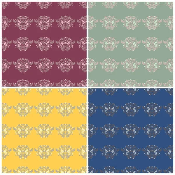 Floral Seamless Patterns Set Colored Backgrounds Flower Elements Textile Wallpapers — Stock Vector