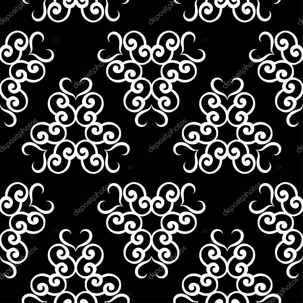 White flowers on black background. Ornamental seamless pattern for textile and wallpapers
