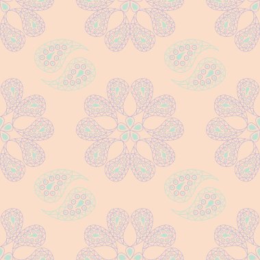 Çiçek seamless modeli. Bej renkli arka plan duvar kağıtları, Tekstil ve kumaş için mor ve mavi çiçek öğeleri ile