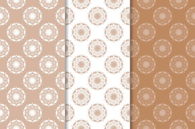 Kahverengi çiçek süsler. Tekstil ve duvar kağıtları için dikey Dikişsiz desen seti