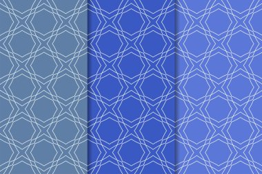 Mavi geometrik süsler. Web, Tekstil ve duvar kağıtları için dikey Dikişsiz desen seti