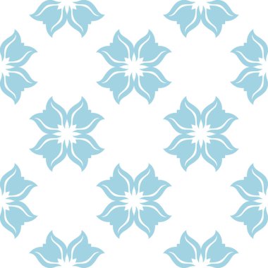 Beyaz zemin üzerine mavi çiçek süsleme. Tekstil ve duvar kağıtları için seamless modeli