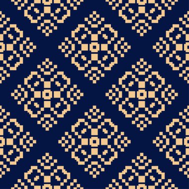 Koyu mavi zemin üzerine altın çiçek süsleme. Tekstil ve duvar kağıtları için seamless modeli