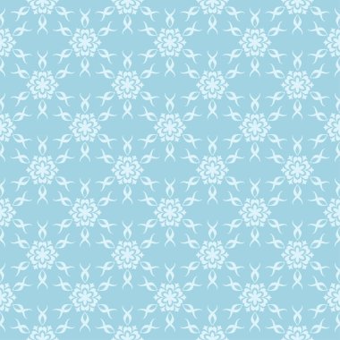 Mavi zemin üzerine beyaz çiçek süsleme. Tekstil ve duvar kağıtları için seamless modeli