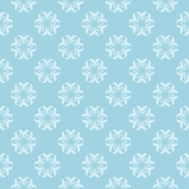 Mavi zemin üzerine beyaz çiçek desenli. Tekstil ve duvar kağıtları için sorunsuz süsleme