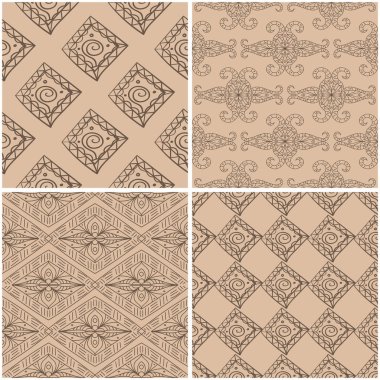 Geometrik desenler. Sorunsuz arka plan bej ve kahverengi kümesi. Vektör çizim.