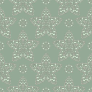 Çiçek seamless modeli. Zeytin yeşili arka plan duvar kağıtları, Tekstil ve kumaş için soluk pembe çiçek öğeleri ile