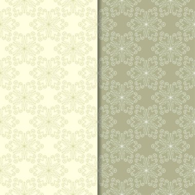 Zeytin yeşili ve bej çiçek arka planlar. Tekstil ve duvar kağıtları için dikişsiz desen seti