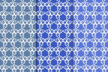 Mavi çiçekli süs tasarım kümesi. Duvar kağıtları ve kumaşlar için dikey Dikişsiz desen