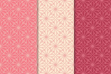 Kırmızı çiçekli süsler kümesi. Kiraz pembe dikey Dikişsiz desen. Duvar kağıdı arka plan