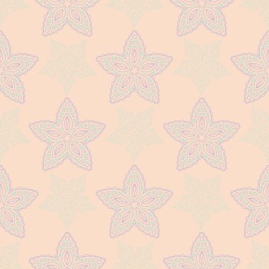 Bej renkli çiçek arka plan. Duvar kağıtları, Tekstil ve kumaş için mor ve mavi elemanları ile Seamless modeli