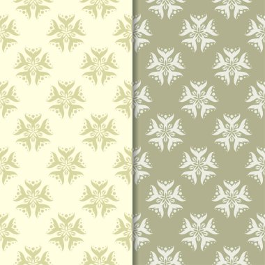 Zeytin yeşili ve bej çiçek arka planlar. Tekstil ve duvar kağıtları için dikişsiz desen seti