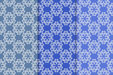 Mavi çiçekli süsler. Duvar kağıtları ve kumaşlar için dikey Dikişsiz desen seti