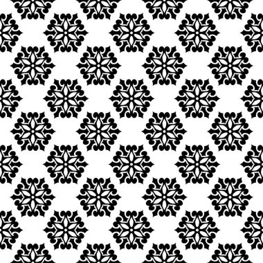 Beyaz arka planda siyah çiçek süsleme. Tekstil ve duvar kağıtları için seamless modeli