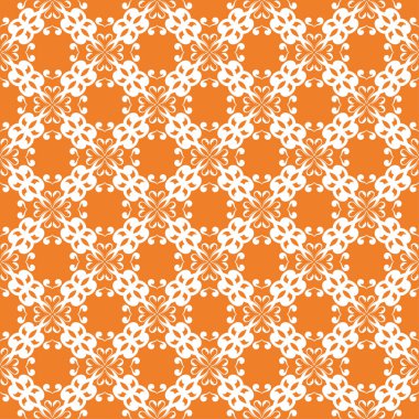 Turuncu zemin üzerine beyaz çiçek süsleme. Tekstil ve duvar kağıtları için seamless modeli