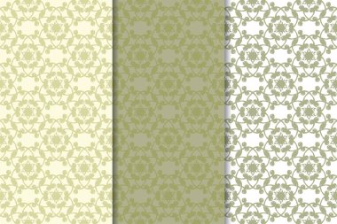 Zeytin yeşili çiçek arka planlar. Tekstil ve duvar kağıtları için dikişsiz desen seti