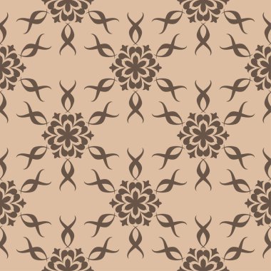 Bej renkli arka plan üzerinde koyu kahverengi çiçek süsleme. Tekstil ve duvar kağıtları için seamless modeli