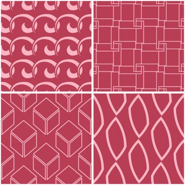 Geometrik desenler. Soluk kırmızı sorunsuz arka planlar kümesi. Vektör çizim