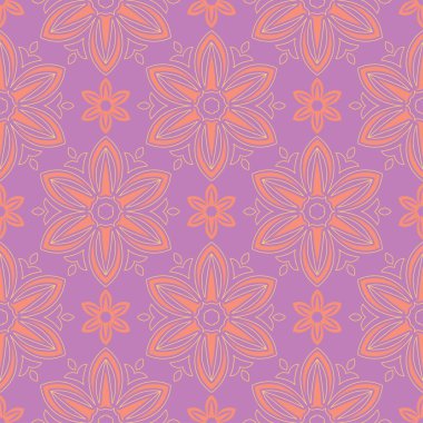 Menekşe çiçek sorunsuz arka plan. Duvar kağıtları, Tekstil ve kumaş için pembe ve sarı parlak desen