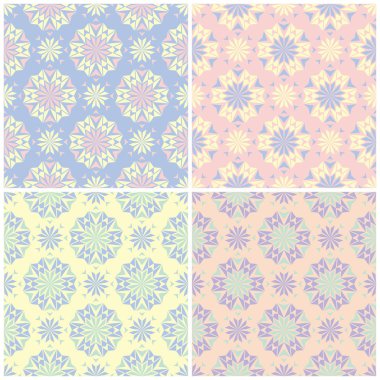 Soluk renkli kesintisiz arka plan duvar kağıtları, Tekstil ve kumaş çiçek desenleri ile set