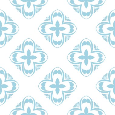 Beyaz zemin üzerine mavi çiçek süsleme. Tekstil ve duvar kağıtları için seamless modeli