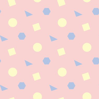 Geometrik seamless modeli. Soluk pembe arka plan duvar kağıtları, Tekstil ve kumaş için mavi ve bej elemanları ile
