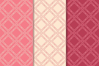 Kiraz kırmızısı geometrik süsler. Web, Tekstil ve duvar kağıtları için dikey Dikişsiz desen seti