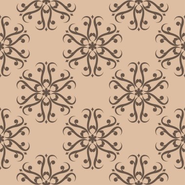 Bej renkli arka plan üzerinde kahverengi çiçek süsleme. Tekstil ve duvar kağıtları için seamless modeli