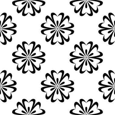 Beyaz arka planda siyah çiçek süsleme. Tekstil ve duvar kağıtları için seamless modeli