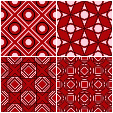 Kırmızı sorunsuz arka plan duvar kağıtları, Tekstil ve kumaş için siyah ve beyaz geometrik desenlerle