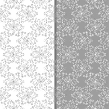 Beyaz ve gri arka plan çiçek kümesi. Tekstil ve duvar kağıtları için dikişsiz desen