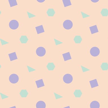 Geometrik seamless modeli. Bej renkli arka plan duvar kağıtları, Tekstil ve kumaş için mor ve mavi öğeleri ile