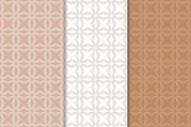 Kahverengi ve beyaz geometrik süsler. Web, Tekstil ve duvar kağıtları için dikişsiz desen seti