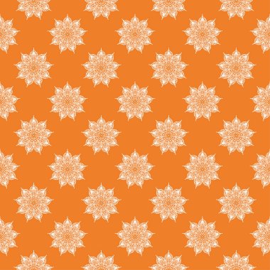 Turuncu zemin üzerine beyaz çiçek süsleme. Tekstil ve duvar kağıtları için seamless modeli