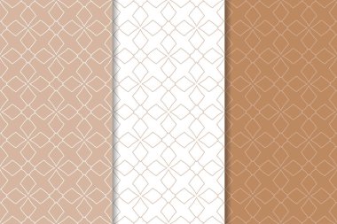 Kahverengi ve beyaz geometrik süsler. Web, Tekstil ve duvar kağıtları için dikişsiz desen seti