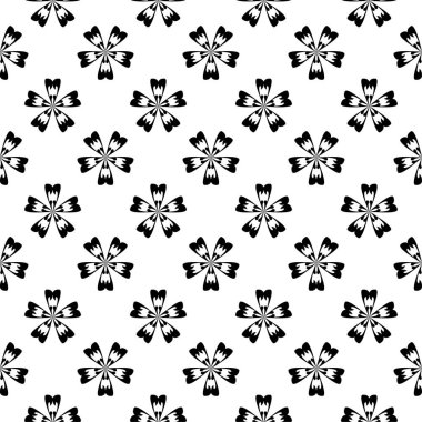 Beyaz arka planda siyah çiçek süsleme. Tekstil ve duvar kağıtları için seamless modeli