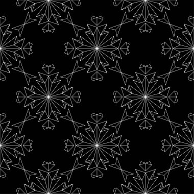 Siyah arka plan üzerine beyaz çiçek süsleme. Tekstil ve duvar kağıtları için seamless modeli