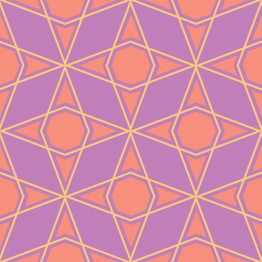 Geometrik menekşe seamless modeli. Parlak renkli arka plan duvar kağıtları, Tekstil ve kumaş için pembe ve sarı öğeler