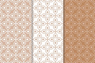 Kahverengi ve beyaz geometrik süsler. Web, Tekstil ve duvar kağıtları için dikişsiz desen seti