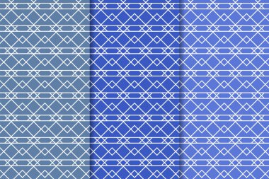 Mavi geometrik süsler. Web, Tekstil ve duvar kağıtları için dikey Dikişsiz desen seti