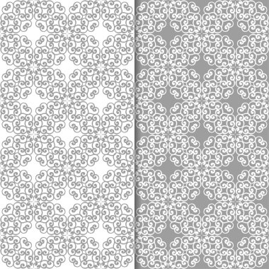 Beyaz ve gri arka plan çiçek kümesi. Tekstil ve duvar kağıtları için dikişsiz desen