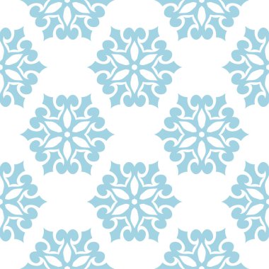 Beyaz zemin üzerine mavi çiçek süsleme. Tekstil ve duvar kağıtları için seamless modeli